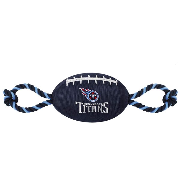 Pets First NFL Tennessee Titans Football Dog Toy, Tough Quality Nylon Materials, Strong Pull Ropes, Inner Squeaker, NFL Team Color
