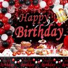 Red and Black Party Decorations, Happy Birthday Decorations for Men Women with Photography Backdrop & Tablecloth Balloons Arch Kit Banner Birthday Party Supplies Bday Decor with Table Cover
