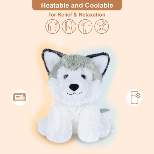 SuzziPals Warmable Husky Stuffed Animal, Microwavable Heating Pads for Cramps & Pain Relief, Microwavable Stuffed Animals with Lavender Scent, Dog Plush Toys for Companion, Stuffed Puppy Dog Gifts