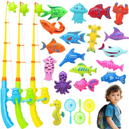 AuntyFey Magnetic Fishing Game for Kids 3-5 Includes 3 Toddler Baby Fishing Pole 3-5 6-10 Years Old, Toddler Fishing Game for Kids 3-5, Fishing Toy for Kids 3-5 8-12, Water Table Accessories Bath Toy