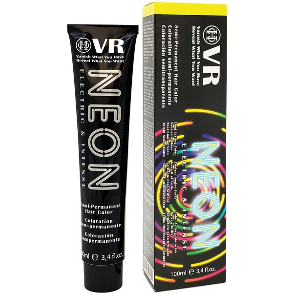 VR Semi-Permanent Neon Hair Color, Bleach Level "9", Nourish & Shine Treatment, Real Glowing Neon Effect under UV Light, Vegan and Cruelty-Free, (3.4 fl. oz.) (Zesty Lemon YELLOW)