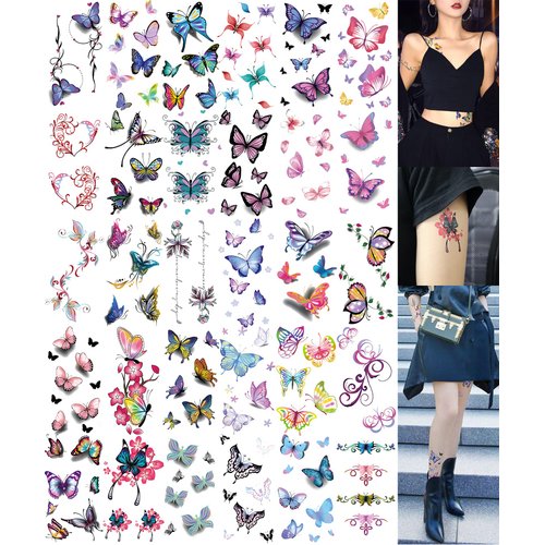 30 Sheets Butterfly Temporary Tattoos For Women Girls Adults 3D Butterflies Sexy Fake Tattoo Stickers Waterproof Body Art Colored Temp Tattoo Paper (Butterfly-30)