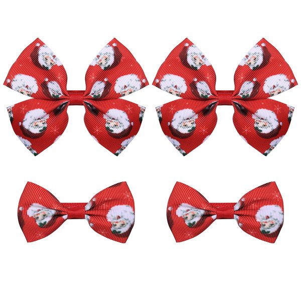4pc Red Santa Claus Decor Hair Clips Christmas Holiday Ribbon Hair Bows Alligator Barrettes Hairpins for Teen Toddler Girls Kids Cute Santa Dress Outfit Decoration Stuff Xmas Gift