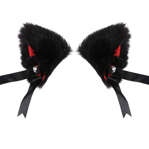 EVERMARKET Faux Furry Cat Ears Hair Clip with Bell,Anime Cosplay Fancy Headband,B