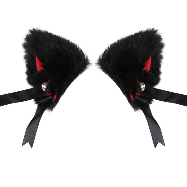 EVERMARKET Faux Furry Cat Ears Hair Clip with Bell,Anime Cosplay Fancy Headband,B