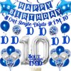 JOYMEMO 10th Birthday Decorations Blue, Peace Out Single Digits Tenth Birthday Party Supplies with Hanging Swirls & Paper Glitter Banner Cake Topper Double Digits Birthday Decor