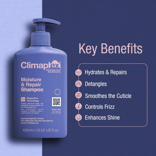Climaplex Moisture and Repair Shampoo - Non-greasy and Fast Absorbing Formula - Moisturizing and Soothing Properties - Contains Detangling Benefits - Suitable for All Hair Types - 13.52 oz