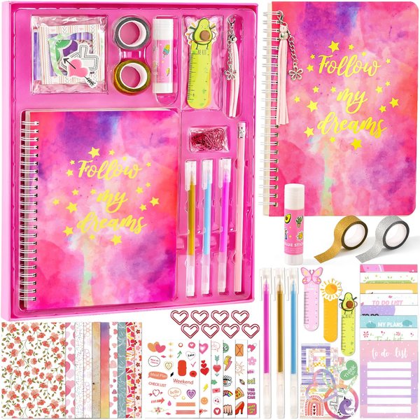 Golray DIY Journal Kit for Girls, Scrapbook Kit, Stationary Diary Supplies Set, Fun Cute Art Crafts Stuff for Tween Teenage Kids Toys Cool Birthday Gift for Girls Age 6 7 8 9 10 11 12 13 14 Year Old