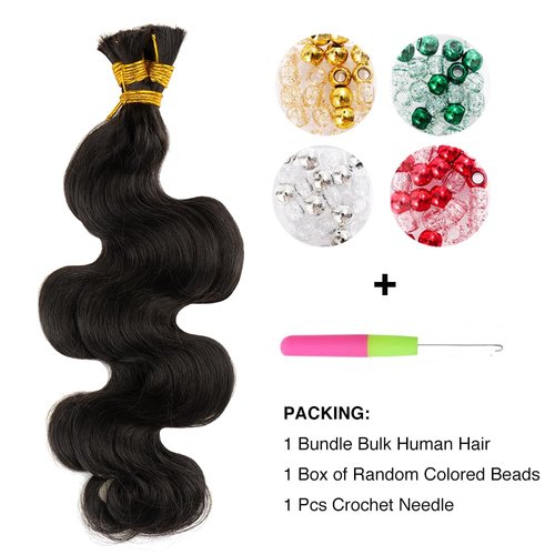 Niawigs 100 Percent Human Hair Braiding Hair for Bohemian Knotless Wet n Wavy Braiding Human Hair Bulk No Weft Body Wave Natural Black (14 Inch, Body Wave)
