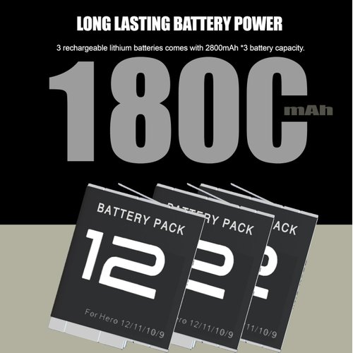 Emaks Upgraded Hero 12 11 10 9 Charging Kit,Triple Battery Charger + 3 Enduro Batteries for gopro Hero 12/11/10/9/MINI/Creator Edition,fit for Go Pro Hero12 Hero11 Hero10 Black ADDBD-211 CHDHX-121-CN