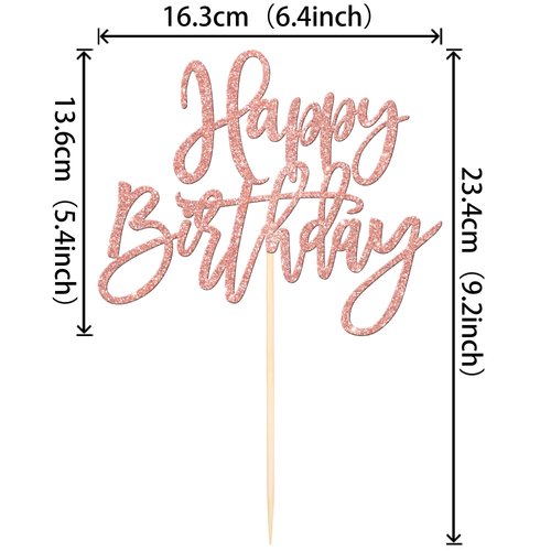 1 PCS Happy Birthday Cake Topper Glitter Happy Birthday Cake Pick for Celebrating Happy Birthday Anniversary Theme Party Cake Decorations Supplies Rose Gold