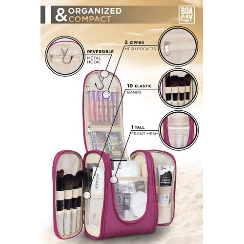 Premium Hanging Travel Toiletry Bag for Women and Men, Hygiene Bag, Bathroom and Shower Organizer Kit with Elastic Band Holders for Toiletries, Cosmetics, Makeup, Brushes