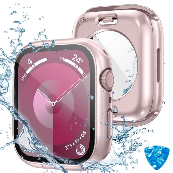 Tensea (2 in 1) for Waterproof Apple Watch Screen Protector Case Series 9 8 7 41mm Accessories, iWatch Protective PC Face Cover Built-in Tempered Glass Film, Front & Back Bumper for Women Men, 41 mm