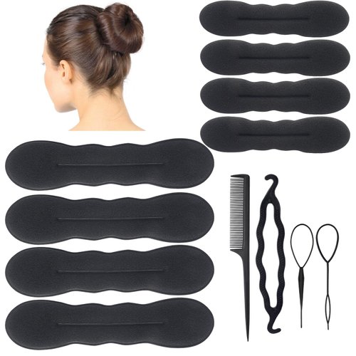 12PCS Hair Bun Maker Kit with 3 Size 8PCS Bun Hair Maker for Long Hair and 4PCS Twist Hair Tool/Comb, Reusable Ballet Bun Kit for Updo & Bun Donuts for Hair, Bun Maker for Ballet Buns/Kids/Women