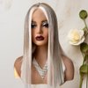 21AE Ombre Ash Blonde Wig with Baby Hair Pre plucked White Grey Balayage Highlights Streaks Platinum Blonde Lace Front Wigs for White Women Straight Bob Japanese Synthetic Wig Soft as Human Hair