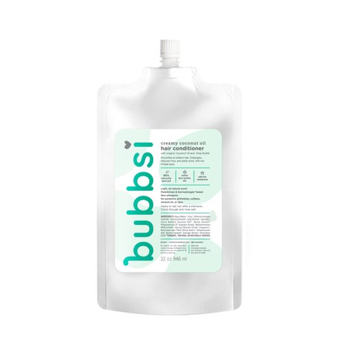 Bubbsi Creamy Coconut Oil Hair Conditioner for Kids, Baby | Light Natural Scent | Won't irritate eyes | Organic Coconut Oil + Shea | Sulfate-free, Nourishing | Curly or Dry Hair (Refill Pouch, 32oz)