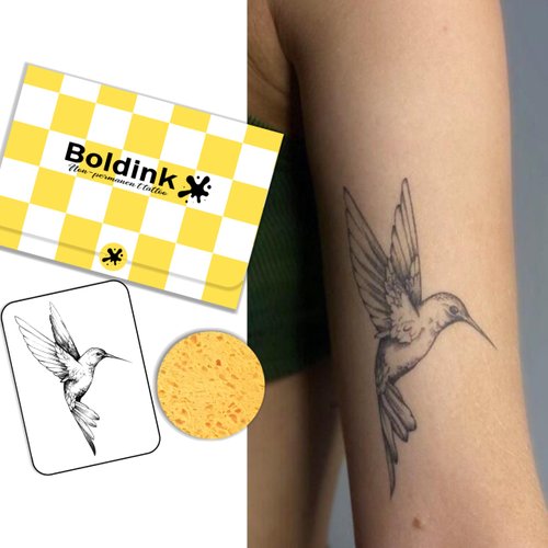 Boldink Semi-permanent tattoos, realistic fake tattoos, last 7-15 days, waterproof non-reflective temporary tattoo stickers, cruelty-free, uniquely designed exquisite packaging（Bird 1）