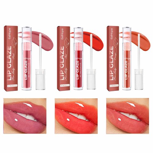 KTouler Glossy Lip Tint Set,Moisturizing and Non-stick Cup Lip Tint,3 Pcs Plumping Long-Lasting and Colorfast Mirror Finish Lip Stain