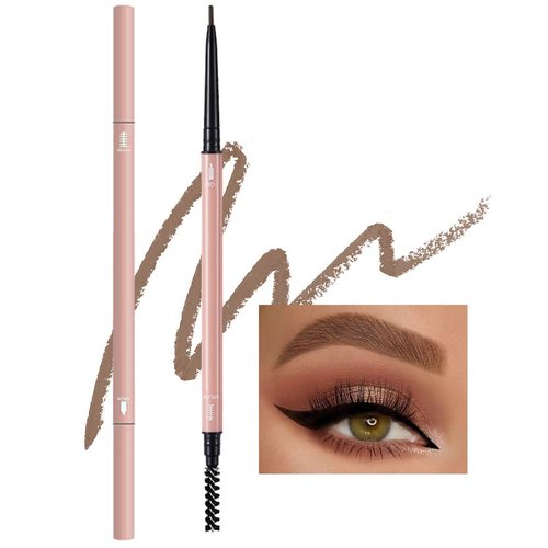 Waterproof Eyebrow Pencil,Ultra-Fine Mechanical Pencil with Spoolie Brush,Eyebrow Pencil Easy to Color,Draws Tiny Brow Hairs and Fills in Sparse Areas,Create Natural Eye Brow,Gray Brown