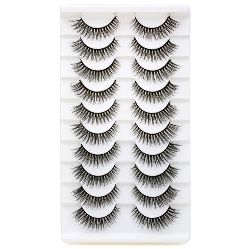 SYlashes False Eyelashes 12mm Faux Mink Lashes Natural Look Cat Eye Lashes Fluffy Soft Wispy Luxury Volume Fake Lashes 10 Pairs Pack