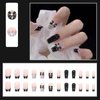 Hkanlre Bow Tie Press on Nails Black Coffin Fake Nails Tips Full Cover Pearl False Nails for Women and Girls 24PCS