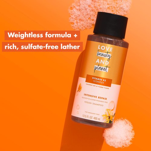Love Beauty and Planet Shampoo with Vitamin B3 Coconut Oil & Ylang Ylang for Intensive Repair for Damaged Hair Sulfate, Silicone, & Paraben Free. Cruelty-Free. 13.5 oz