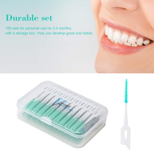 An-self 160PCS Interdental Brushes Ultra Tight Bristles Tooth Interdental Cleaners Silicone Toothpick Brush Disposable Teeth Soft Picks, Green