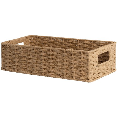 StorageWorks Toilet Paper Basket, Orange Round Paper Rope Baskets for Bathroom, Small Toilet Tank Basket, Towel Basket with Built-in Handles, 14 ¼"L x 6 ¾"W x 3 ¾"H, 1 Pack