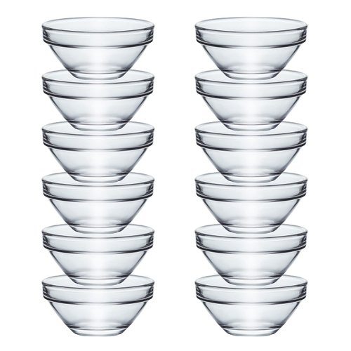 JHNIF 12pcs Clear Glass Soy Sauce Dipping Bowls Side Dishes for Snack Sushi Fruit Appetizer Dessert. 3 Inch