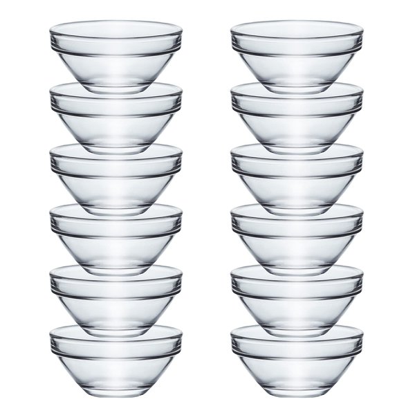 JHNIF 12pcs Clear Glass Soy Sauce Dipping Bowls Side Dishes for Snack Sushi Fruit Appetizer Dessert. 3 Inch