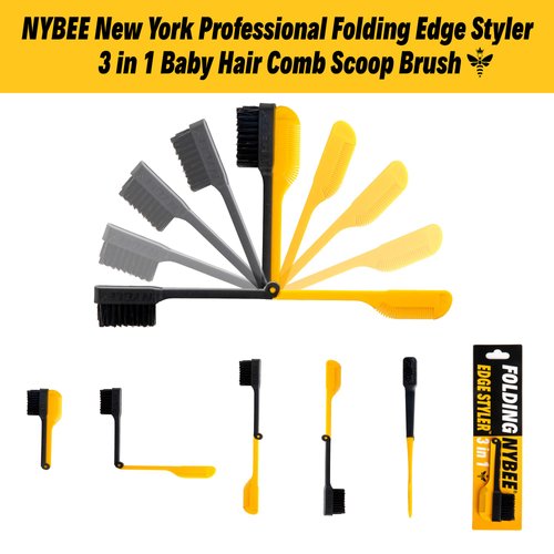 [Pack of 6 Assorted Color] NYBEE New York Professional Folding Edge Brush Comb, Soft Bristle, Baby Hair Brush, 3 in 1 Edge Styler, Foldable Hair Brush, Edge Detangler, Perfect for Travel, Best for