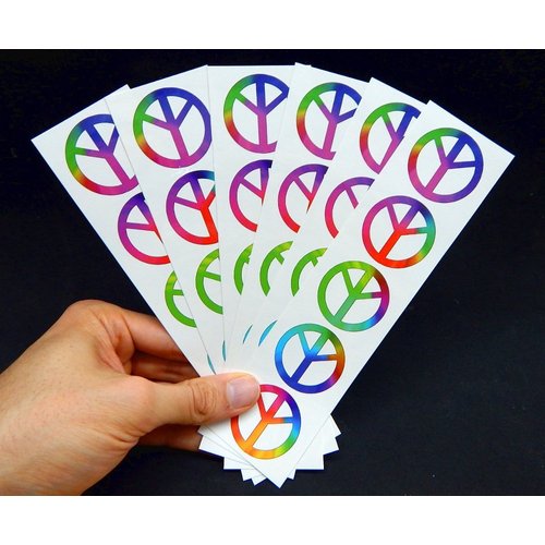 Rainbow Peace Symbol Sign Tattoos, 60's Hippie Party Favors