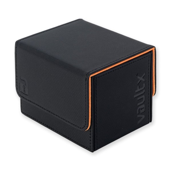 Vault X Exo-Tec® Modular Sideloading Deck Box Module for 100+ TCG Cards. Detachable Magnetic Lid. Fits Commander & Standard Trading Cards. (Black/Electric Orange)