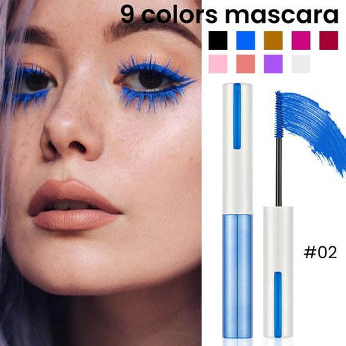 Colored Colorful Waterproof Mascara for Eyelashes Set,Blue White Black Brown Purple Long lasting Charming Voluminous Cruelty Free Vegan Eye Makeup (C-1Pc 02#blue, C)