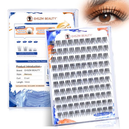 Ehszm Beauty Upgraded,Wispy Lash Clusters 14mm D Curl Only,Eyelash Clusters Natural,Ultra-Soft Individual Lashes,Empowered by New Softening Factor.No Plastic Feel,New Comfort - Mercury Style