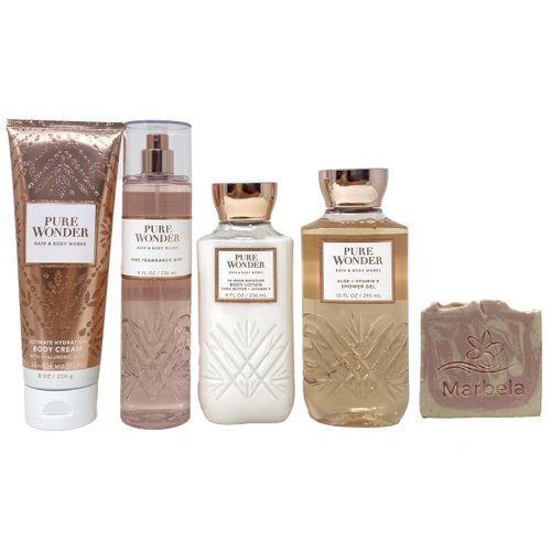 Bath & Body Works Pure Wonder Deluxe Gift Set - Fragrance Mist - Shower Gel - Body Lotion and Body Cream - with a Himalayan Salts Springs Sample Soap.