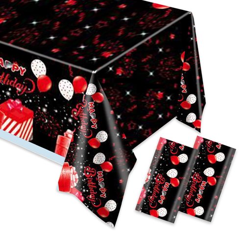 2pcs red and Black Birthday Party Tablecloth red and Black Happy Birthday Tablecloth boy girl Party Supplies Decorations 87 inches x 51 inches for red and Black Birthday party supplies (red and black)