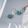 Sttiafay Vintage Blue Crystal Flower Earrings Sapphire Drop Earrings Rhinestone Flower Hoop Earrings Blue Gem Flower Stud Earrings Jewelry for Women