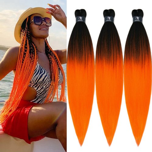 UPruyo Orange Ombre Braiding Hair Pre Stretched 26 inch Kanekalon Prestretched Braiding Hair Ombre Synthetic Colored Hair Extensions for Braiding Box Braids (3 Packs)