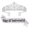25th Anniversary Tiara and Sash for Women, Happy Anniversary Decorations, Happy 25th Anniversary Crown and Sash Set, Anniversary Party Favors