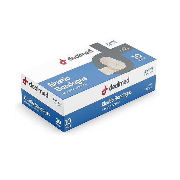 Dealmed 2" Elastic Bandage Wrap with Self-Closure – 10 Elastic Bandages, 5 Yards Stretched Compression Bandage Wrap, Wound Care Product for First Aid Kit and Medical Facilities