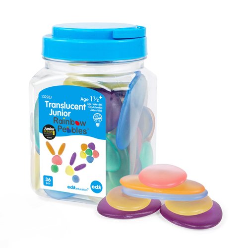 edxeducation-13228 Junior Rainbow Pebbles - Clear Colors - Mini Jar - Ages 18M+ - Sorting and Stacking Stones - Early Math Manipulative for Children - First Counting and Construction Toy