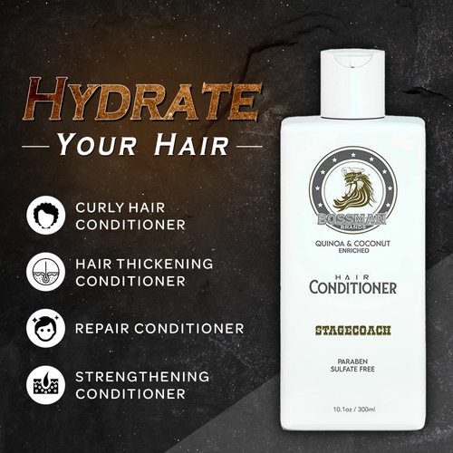 Bossman Moisturizing Hair Conditioner for Men – Stimulates, Hydrates, Soothes Men's Hair and Scalp – Natural Quinoa & Coconut Enriched - Paraben & Sulfate Free (Stagecoach Scent)