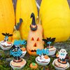 24Pcs Halloween Spooky One Cupcake Toppers Blue Bat Boo Boy First Birthday Cupcake Picks for Halloween Theme Boy Kids First Birthday Party Decorations Supplies