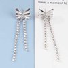 Sttiafay Vintage Bow tennis chain Drop Earrings Long Crystal Chain Earrings Silver Bow Cz Tassel Earrings Sparkly Cz Bowknot Stud Earrings Jewelry for Women