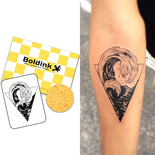 Boldink Temporary Tattoos, semi permanent tattoos, 15-day long lasting tattoo sticker, waterproof and anti-reflective, unique design（Waves）