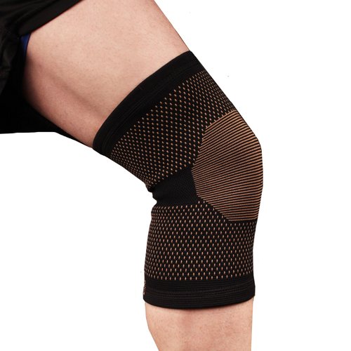 BambooMN Copper D Knee Compression Sleeve - Copper and Rayon Infused Knee Support Brace - Size L/XL - Black Copper Dots - 2 Pack
