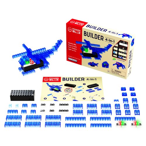 E-Blox 4-in-1 Power Blox Builder STEM Kit (46 Pieces), Colorful LED Light Up Building Blocks Toy Set, Build 4 3D Structures, Great Science Project for Kids, Birthday Gift, Boys, Girls, 8+