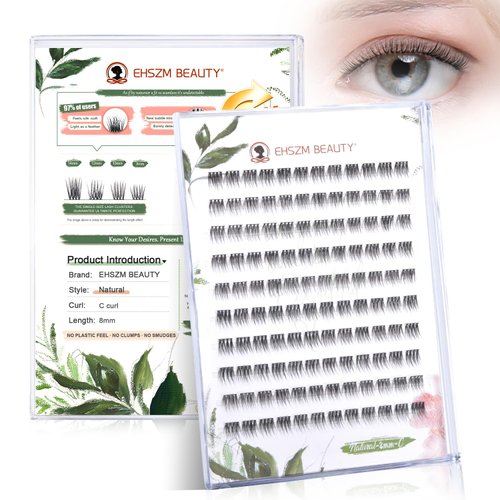 Upgraded,Wispy Lash Clusters 8mm C Curl Only,Eyelash Clusters Natural, Ultra-Soft Individual Lashes,Empowered by New Softening Factor.No Plastic Feel,New Comfort - Natural Style.[Ehszm Beauty]