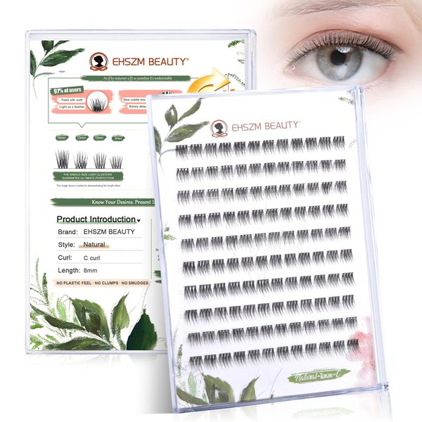 Upgraded,Wispy Lash Clusters 8mm C Curl Only,Eyelash Clusters Natural, Ultra-Soft Individual Lashes,Empowered by New Softening Factor.No Plastic Feel,New Comfort - Natural Style.[Ehszm Beauty]